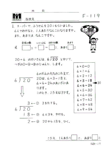 数学で育ちあう会 かけざん教材F-119より