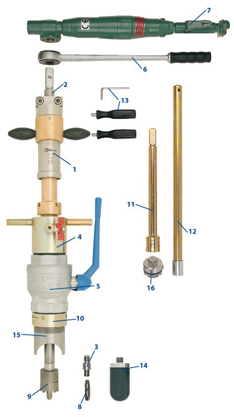 Schleusensperrvorrichtung zum Anbohren und Sperren von Gas-Hausanschlussleitungen 1“ - 2½“ bei max. 4 bar Sperrdruck