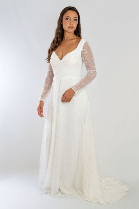 Robe de mariée paillettes et perles