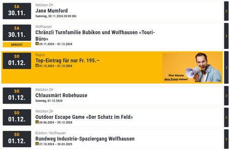 Der Top-Event wird in der Übersicht farblich und mit Bild hervorgehoben.