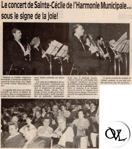 Lens orchestre à vents harmonie municipale concert Ste sainte Cécile article de presse journal