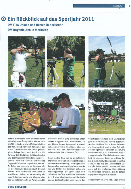 Artikel-Beitrag in der Bogensport INFO über die 12. DM-Bogenlaufen 2011 in Merkwitz