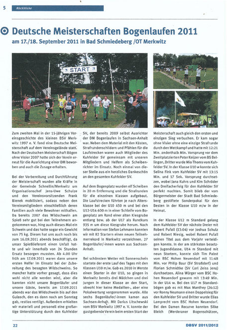 Artikel-Beitrag in der Bogensport INFO über die 12. DM-Bogenlaufen 2011 in Merkwitz