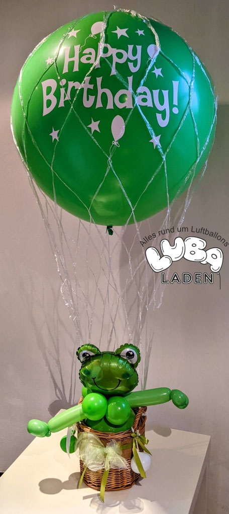 Fesselballon Frosch mit einem heliumgefüllten Latexballon Ballon Bamberg