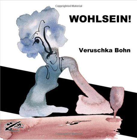 Buchcover vom Bilderbuch mit Kneipenskizzen von der Ausnahmekünstlerin Veruschka Bohn. Fast sketches of Kreuzberger Nächte. Tusche und Aquarell. Blau und rot. Betrunkene am Tresen. Einzigartige Skizzen und Karikaturen.