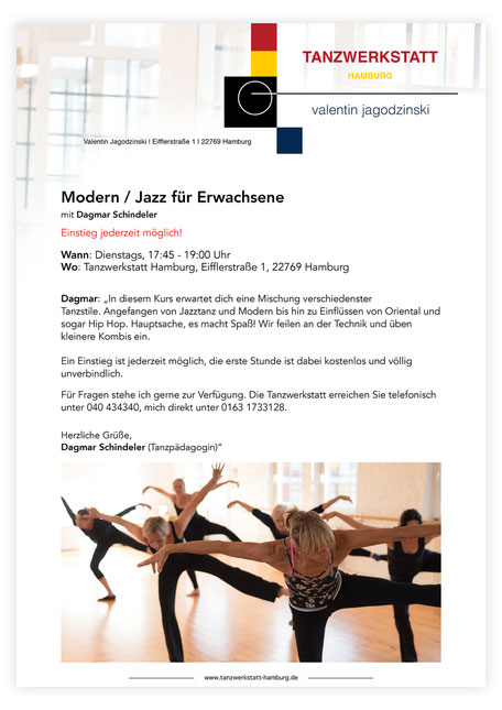 Modern Jazz für Erwachsene Tanzwerkstatt Hamburg Schanze Sternschanze Altona