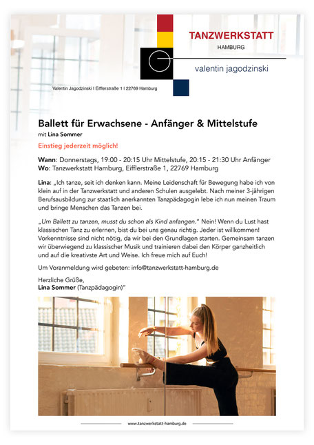 Ballett Anfänger für Erwachsene Hamburg Schanze Sternschanze Altona