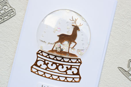 Stampin Up Schneekugel Plastikkuppel Metallic-Folienpapier Flüsterweiß Frostige Grüße Schneeflocken Weihnachtskarte Weihnachten 2019