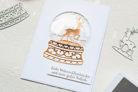 Stampin Up Schneekugel Plastikkuppel Metallic-Folienpapier Flüsterweiß Frostige Grüße Schneeflocken Weihnachtskarte Weihnachten 2019
