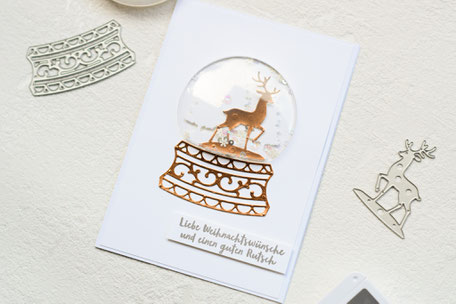 Stampin Up Schneekugel Plastikkuppel Metallic-Folienpapier Flüsterweiß Frostige Grüße Schneeflocken Weihnachtskarte Weihnachten 2019