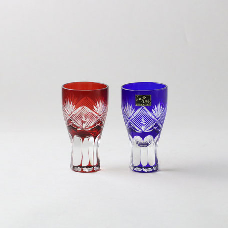 Japanese Crafts Sakura Black Crystal Sake Cup Edo Kiriko Guinomi Cut Glass Vortex