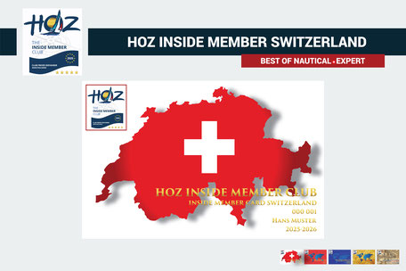 HOZ Inside Member Card Switzerland 2025 – rote Schweiz-Karte mit weißem Kreuz, exklusive Mitgliedschaft für nautische Ausbildung in der Schweiz