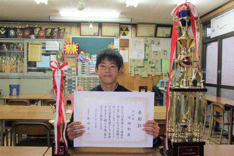 「市長賞」受賞の浜西豹我くん(阿知須中2)