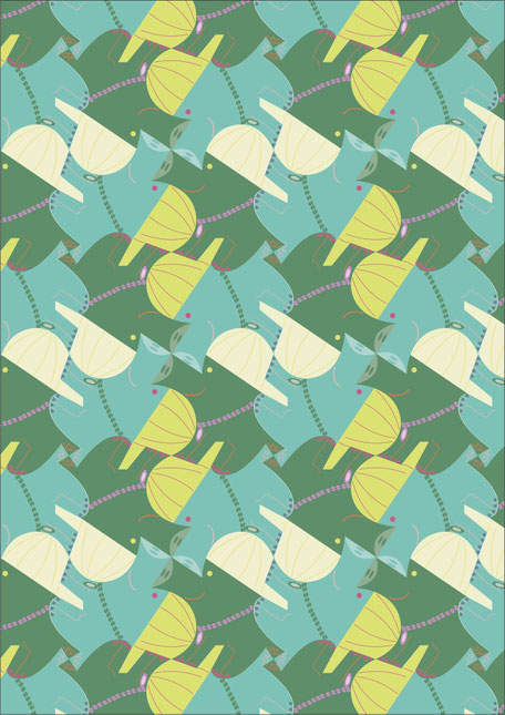 Musterdesign: geometrisches Muster mit coolen Schweinen