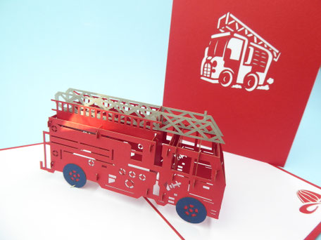 Carte Pop-Up Pompier - Carte kirigami Pompier