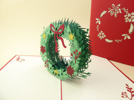 carte pop-up couronne de Noël pour souhaiter un joyeux Noël