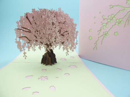 Carte pop-up cerisier pleureur aux fleurs roses pâles