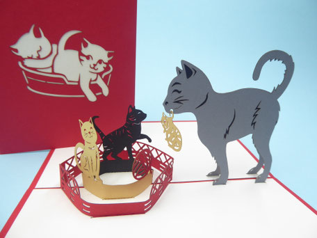 Carte pop-up famille de chats