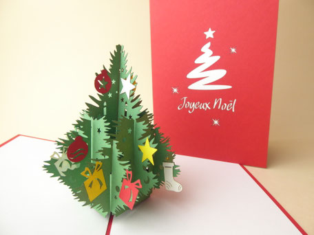 Carte pop-up Sapin de noël décoré Joyeux noël