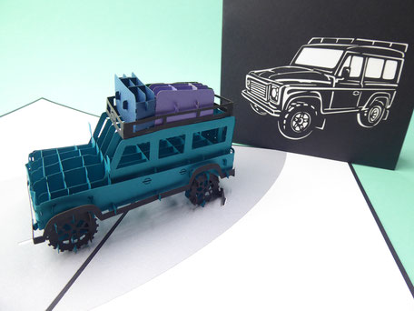 carte pop-up jeep Land Rover style baroudeur aventurier