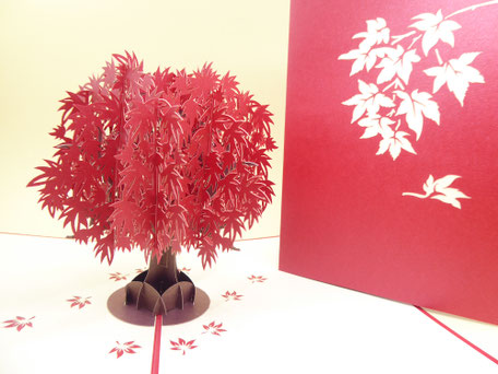 Carte pop-up arbre au feuillage rouge érable