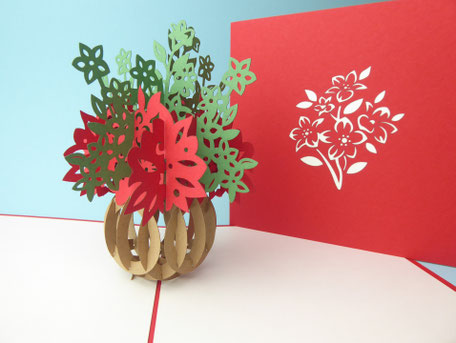 Carte pop-up bouquet de fleurs mélangées rouge et vert