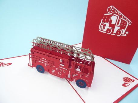 Carte Pop-Up Pompier - Carte kirigami Pompier