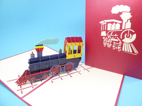 carte pop-up locomotive train vapeur anniversaire garçon