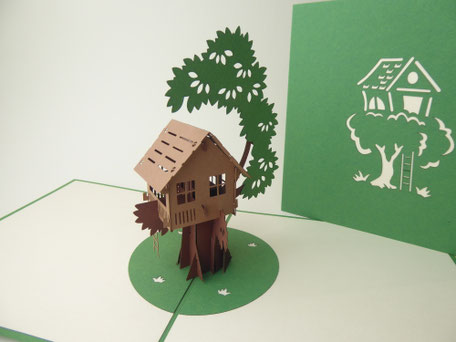 Carte pop-up cabane dans l'arbre vert et beige marque mam'zelle Pop-up