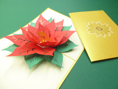 carte pop-up poinsettia fleur de noël et bonne année