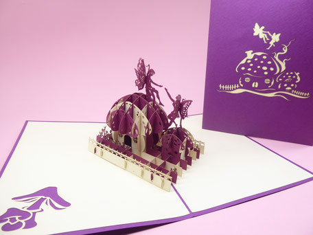 Carte pop-up Maison des fées - Carte kirigami féérie