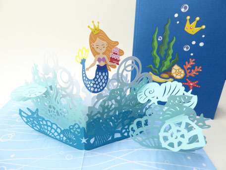 carte pop-up sirène et son gateau d'anniversaire pour anniversaire fille