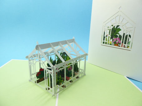 Carte pop-up serre de jardin, jardin d'hiver, pépinière