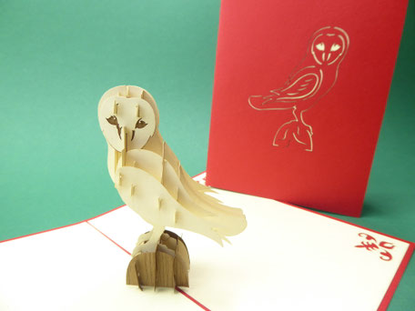 Carte pop-up chouette effraie blanche