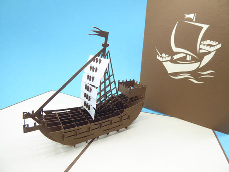 carte pop-up bateau en bois anniversaire fête des pères condoléances