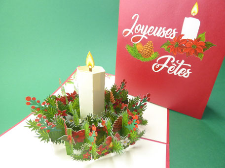 Carte pop-up Bougie de noël Joyeuses fêtes