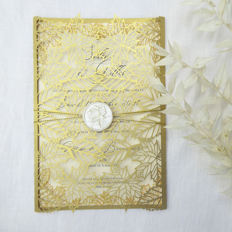 Faire-part de mariage automnal découpe laser - Feuilles d'automnes ciselées