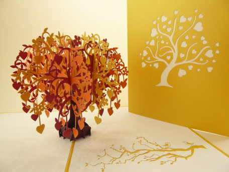 Carte pop-up Arbre de coeurs doré pour la Saint Valentin, la fête des mères et félicitations pour un mariage, anniversaire des 50 ans de mariage
