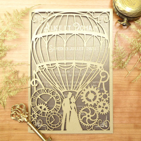 faire part mariage ciselé steampunk en découpe laser