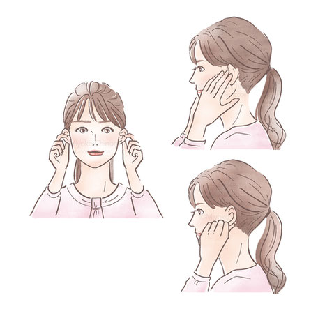 耳のマッサージをしている女性のイラスト