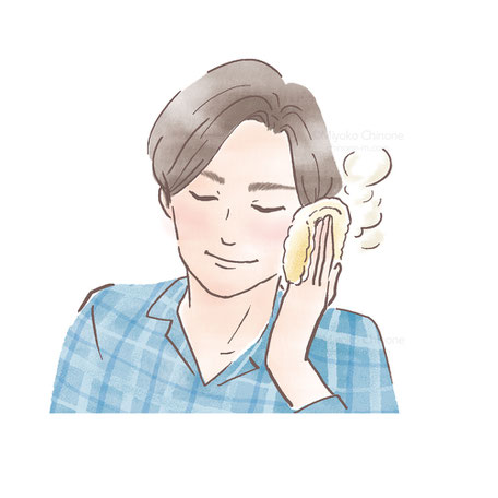耳を温めている男性のイラスト