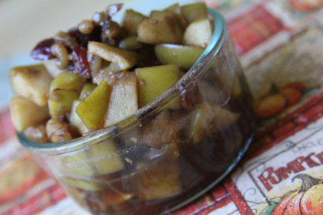 baked appls with walnuts, cranberry, and cinnamon.  perfect for parfaits, oatmeal, pancake or french toast toppings.  Vegan holiday recipe.