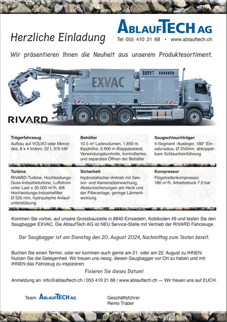 Saugbagger Einladung AblaufTech AG RIVARD Demo