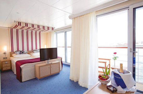 Suite mit Balkon auf dem Flusskreuzfahrtschiff A-ROSA SILVA 2025