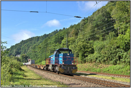 HGB 275 501-5 (V 150.02) mit Frankenbach-Containerzug in Scheidt, 02.08.2017 