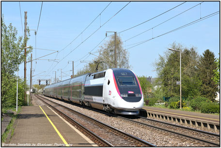 TGV 4708 mit neuer Lackierung in Berchem, 20.04.2018 
