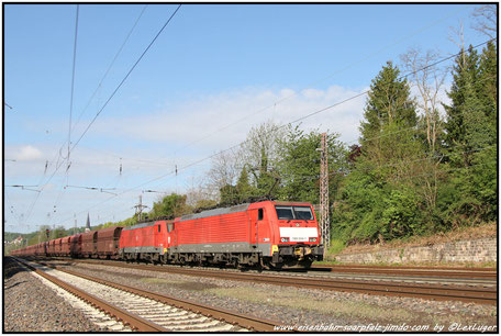 BR 189 Doppeltraktion mit einem Umleiter Erzzug in Dudweiler, 15.05.2017 