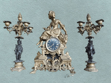 TRITTICO DA CAMINO COMPLETO EPOCA XIX SECOLO FUNZIONANTE