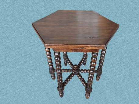 TAVOLINO ESAGONALE IN ROVERE INTEGRO EPOCA XX SECOLO RESTAURATO