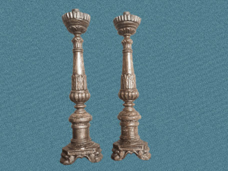 COPPIA CANDELIERI IN LEGNO INTEGRI EPOCA XIX SECOLO RESTAURATI